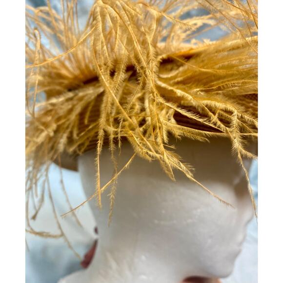 Luci Ames Handcraft Tan Wicker Hat w Ostrich Hat - Picture 8 of 13